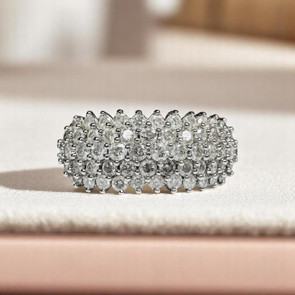 10K Gold- 2 Carat TW- Diamond Ring -Size 7- White Gold -Cluster Pave Ring -3g